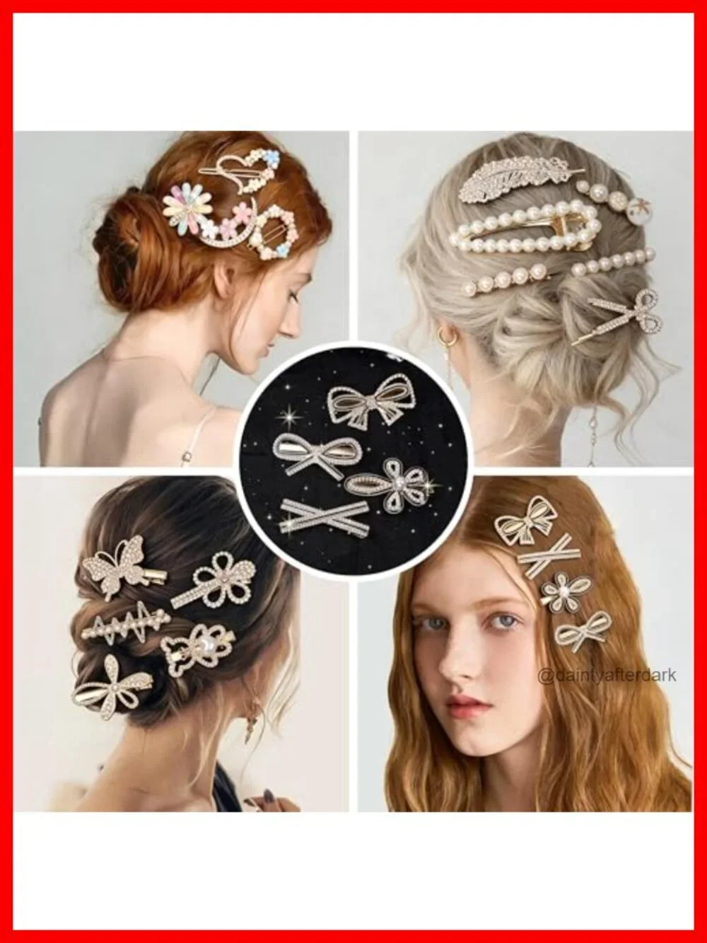 5 Piece Gold Tone Pearl Hair Clips Set with Seashell Starfish Designs